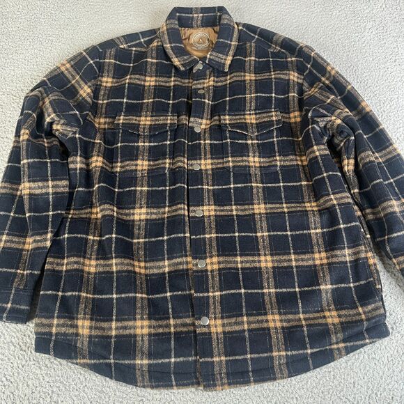Carbon2Cobalt Jacket Mens XL Blue Tan Plaid Sherpa Lined Snap Shirt Shacket - Picture 2 of 9